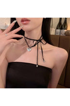Kawaii Pink Bow Metal Heart Necklace C4108-2 Shoptery