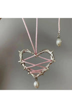 Kawaii Pink Bow Metal Heart Necklace Shoptery