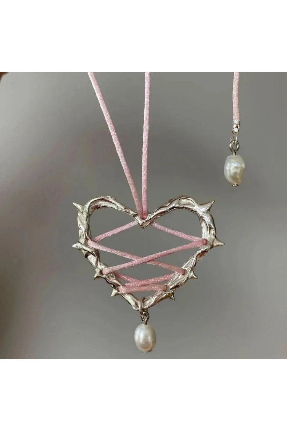 Kawaii Pink Bow Metal Heart Necklace Shoptery