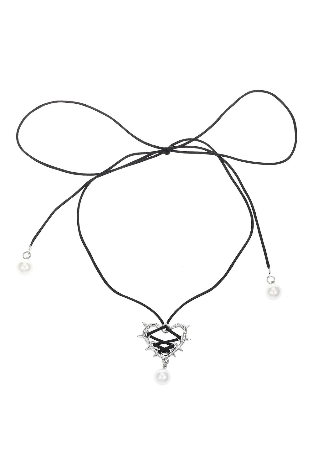 Kawaii Pink Bow Metal Heart Necklace Shoptery