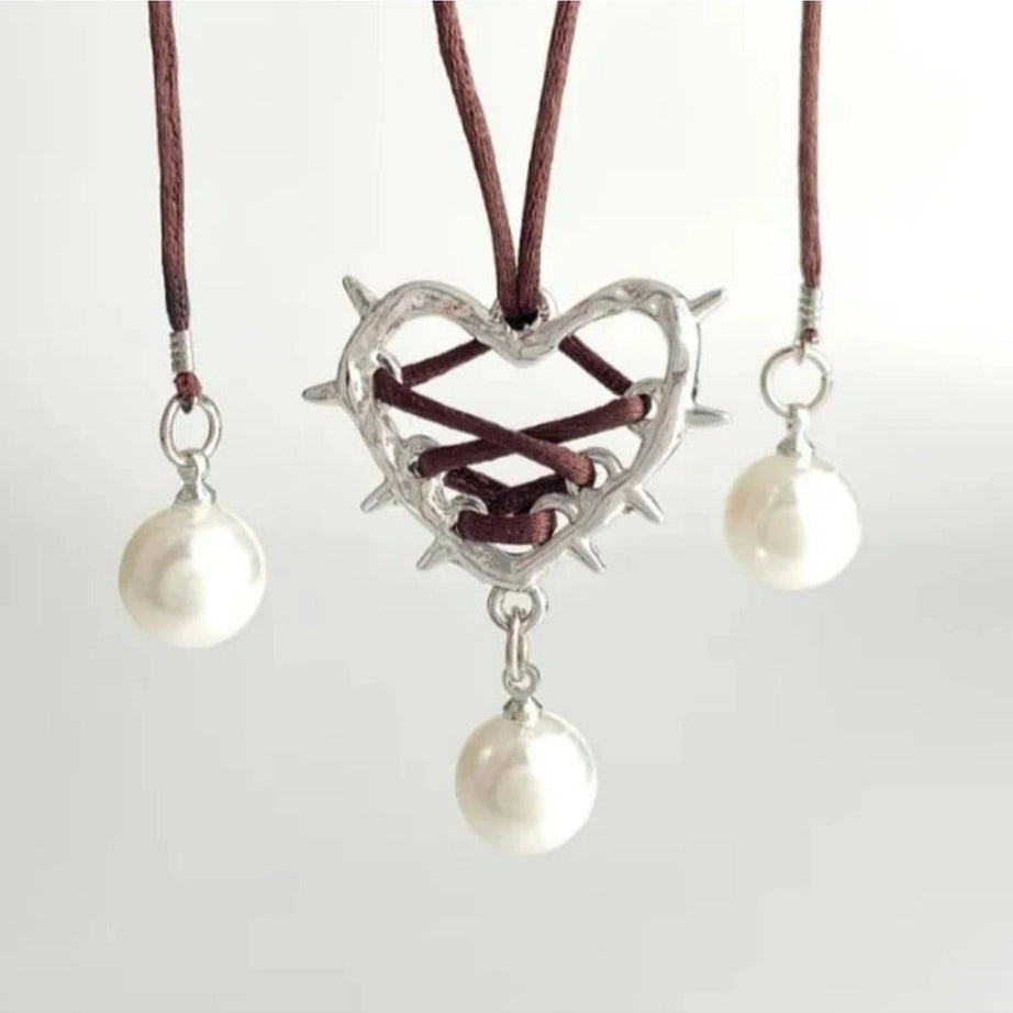 Kawaii Pink Bow Metal Heart Necklace C4436-2 Shoptery