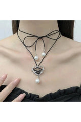 Kawaii Pink Bow Metal Heart Necklace Shoptery