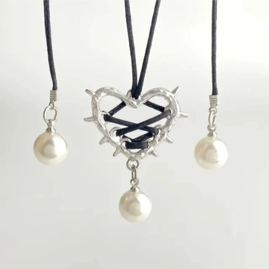 Kawaii Pink Bow Metal Heart Necklace C4436-3 Shoptery