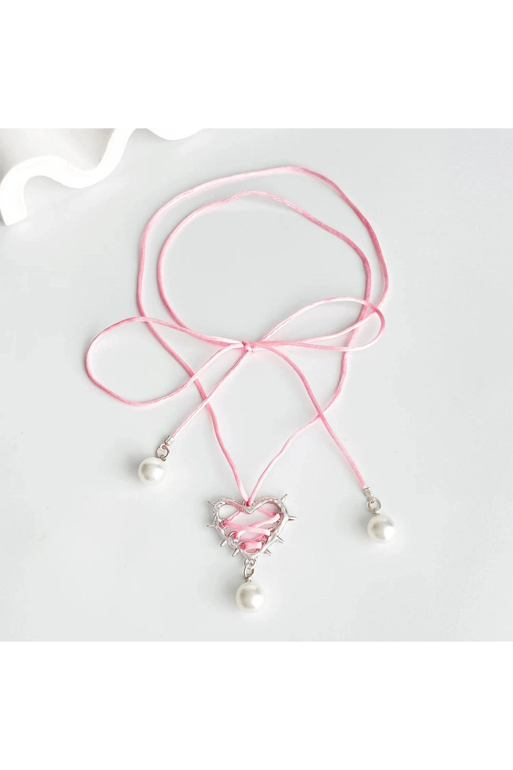 Kawaii Pink Bow Metal Heart Necklace Shoptery