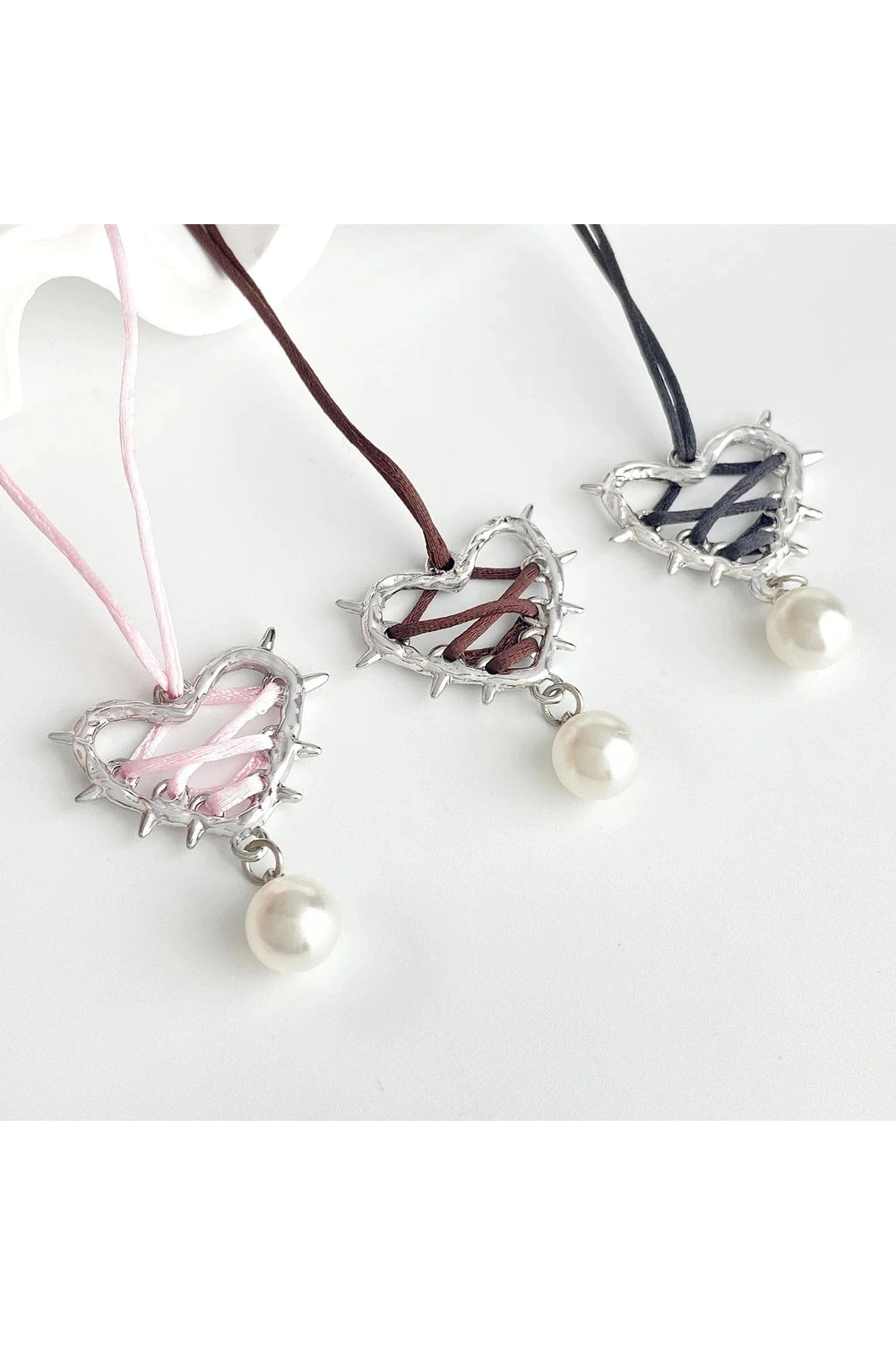 Kawaii Pink Bow Metal Heart Necklace Shoptery