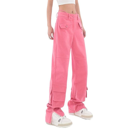 Pink Cargo Jeans Pocket Straight Vintage Streetwear - Jeans