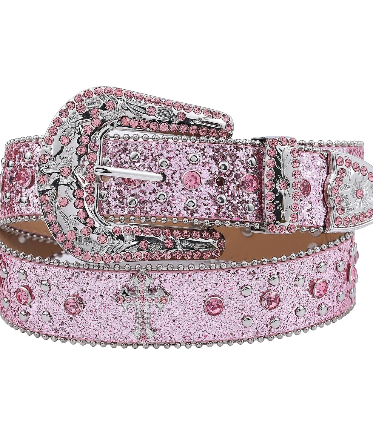 Pink Cross-Rivet Rhinestone Belt -