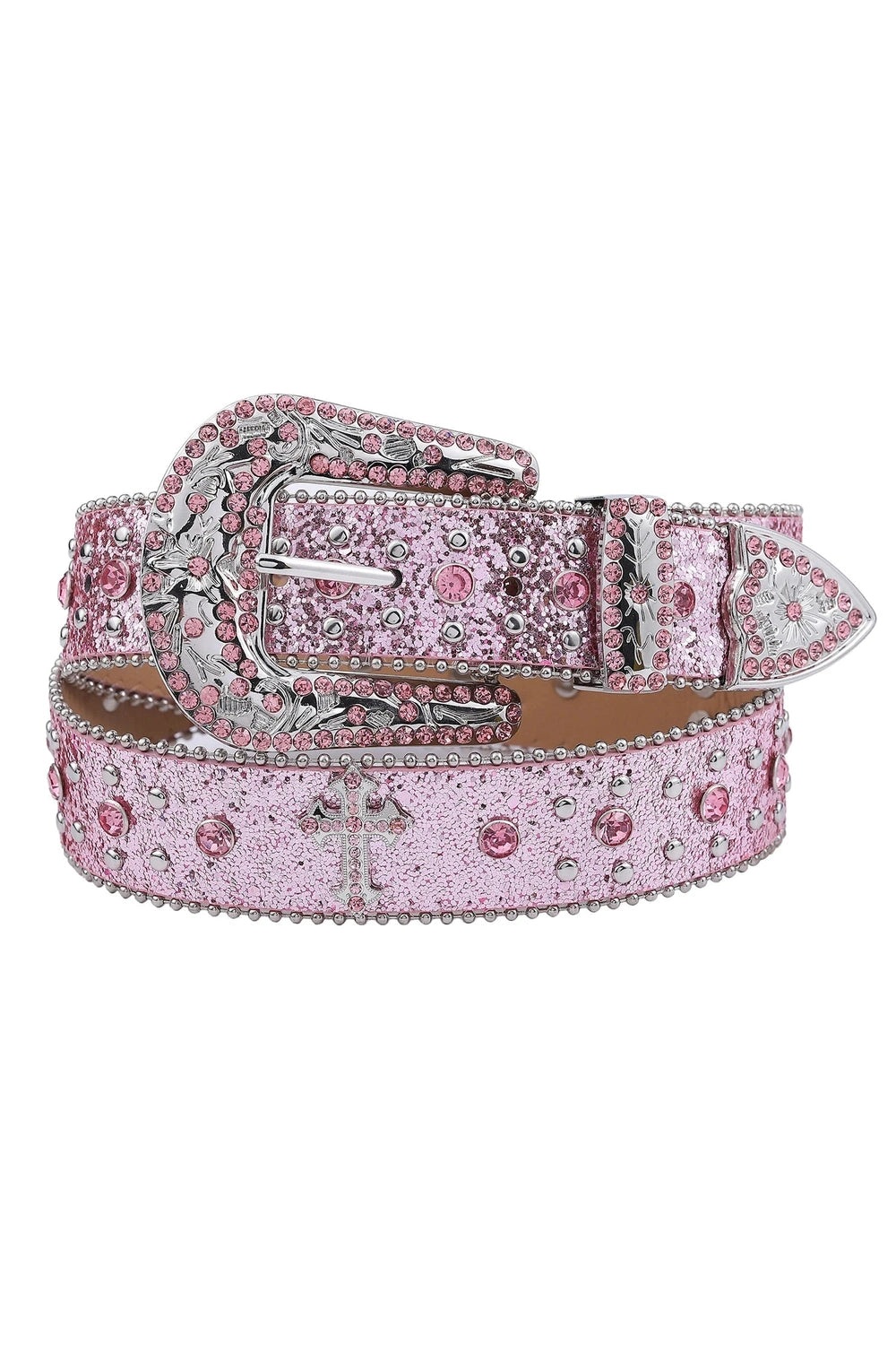 Pink Cross-Rivet Rhinestone Belt -