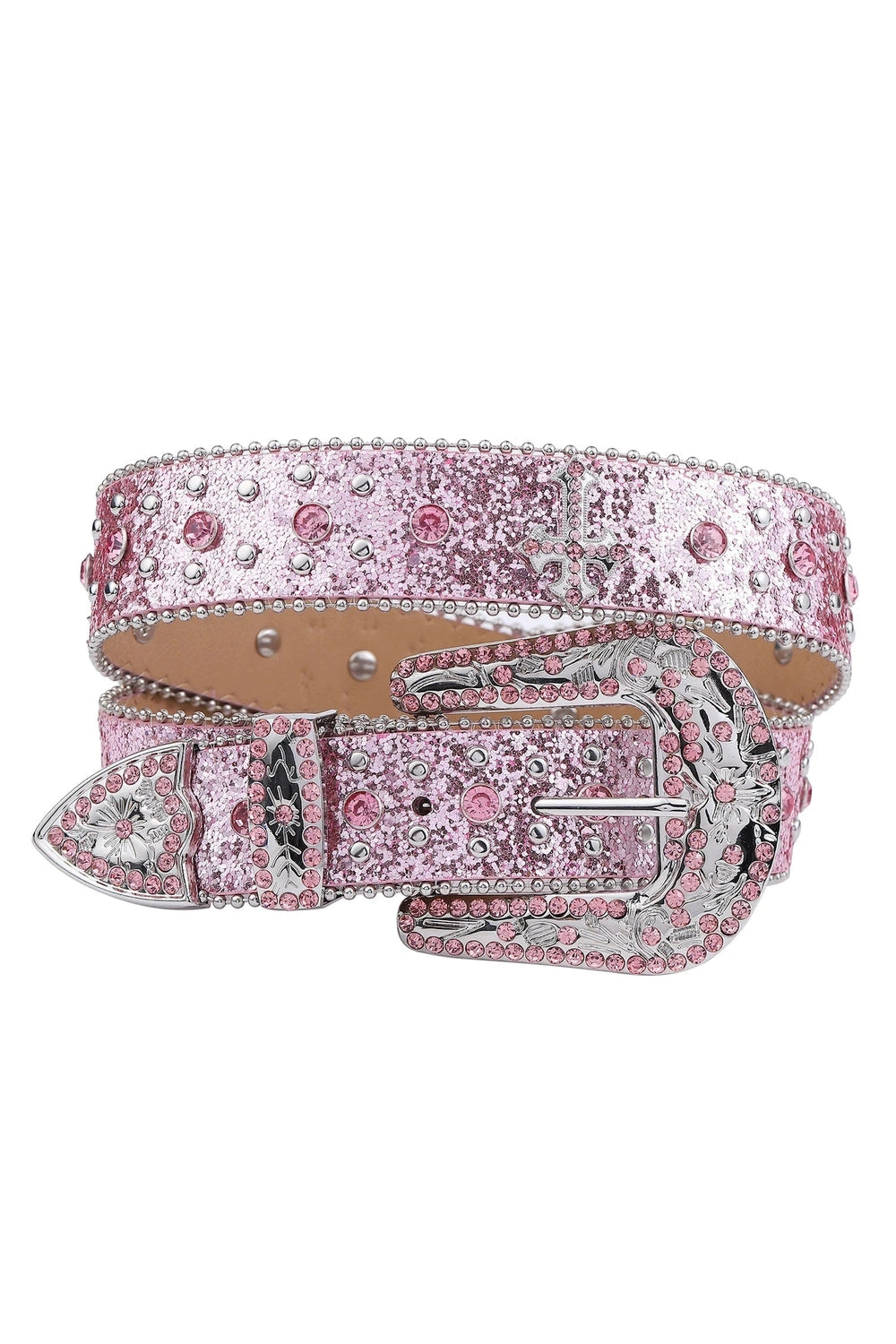 Coquette Pink Cross-Rivet Rhinestone Belt Pink Shoptery