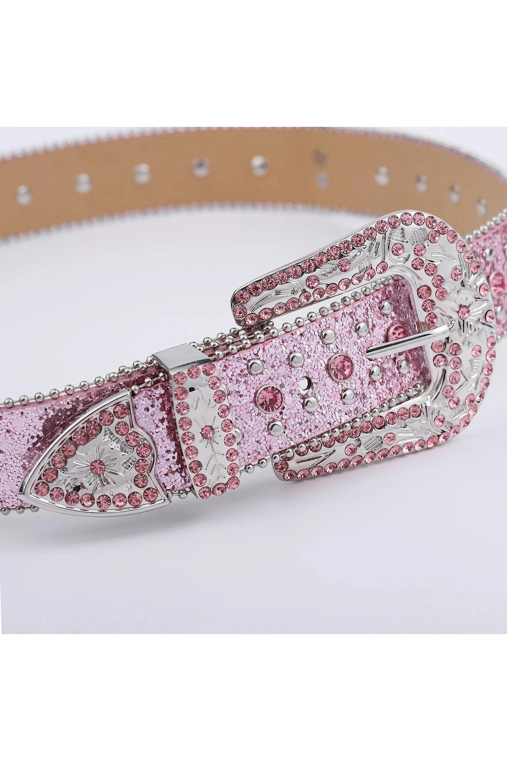 Coquette Pink Cross-Rivet Rhinestone Belt Shoptery