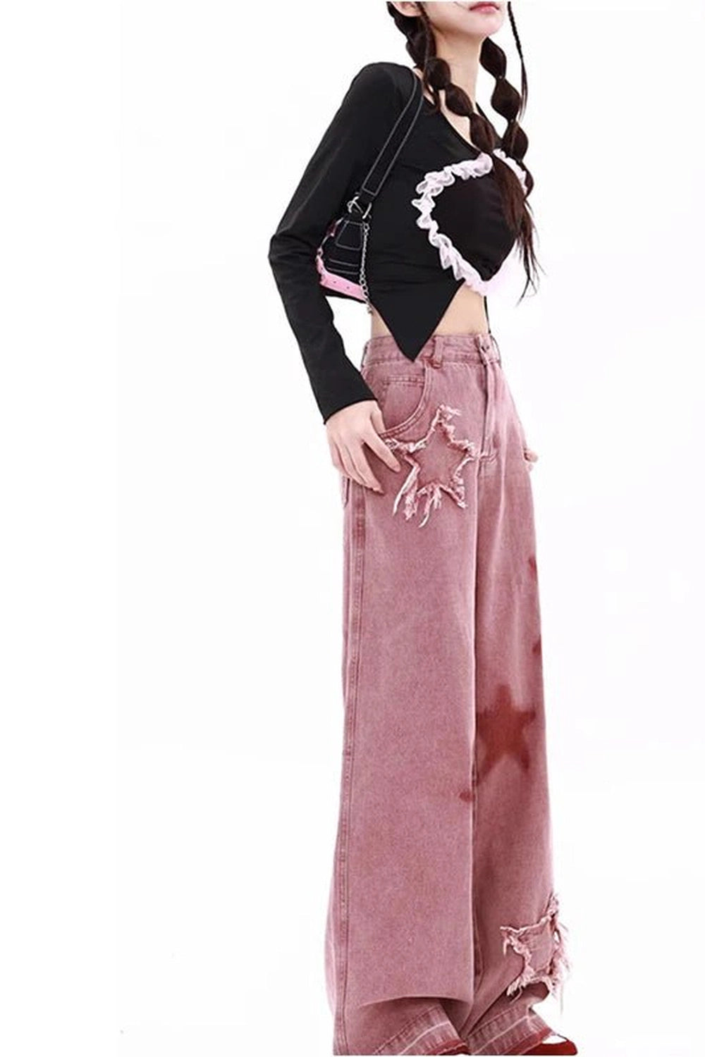Alt Pink High-waisted Wide Leg Jeans Shoptery