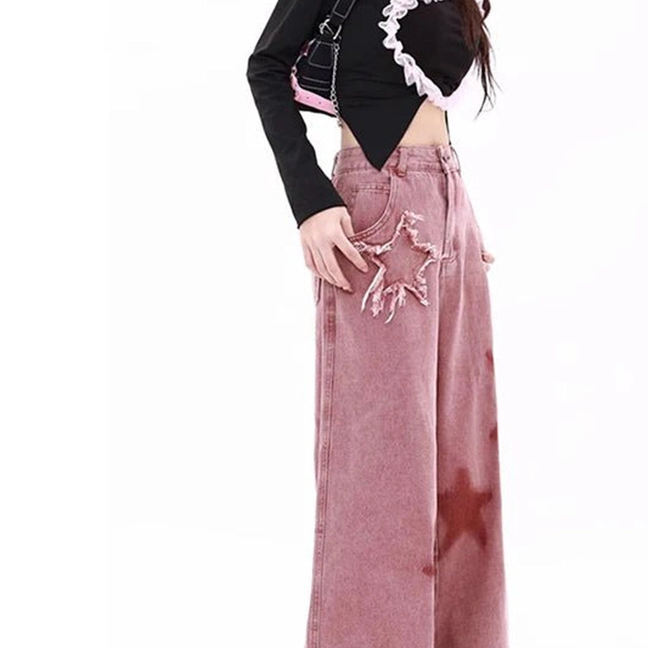 Alt Pink High-waisted Wide Leg Jeans Shoptery