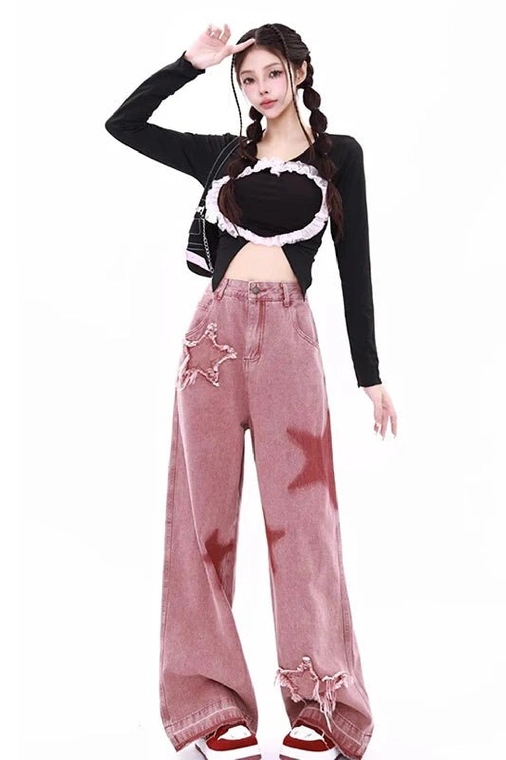 Alt Pink High-waisted Wide Leg Jeans Shoptery