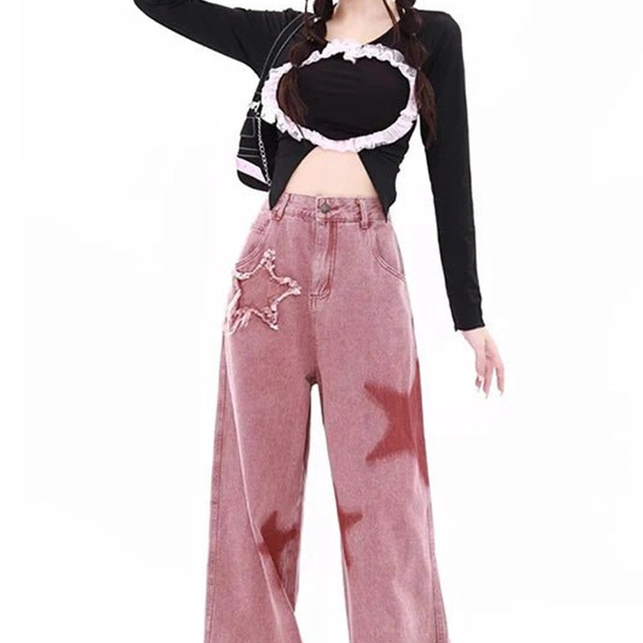 Alt Pink High-waisted Wide Leg Jeans Shoptery