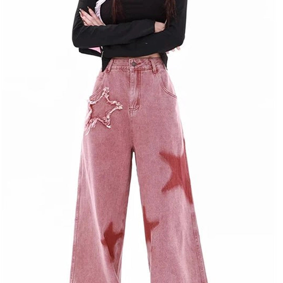 Alt Pink High-waisted Wide Leg Jeans Shoptery