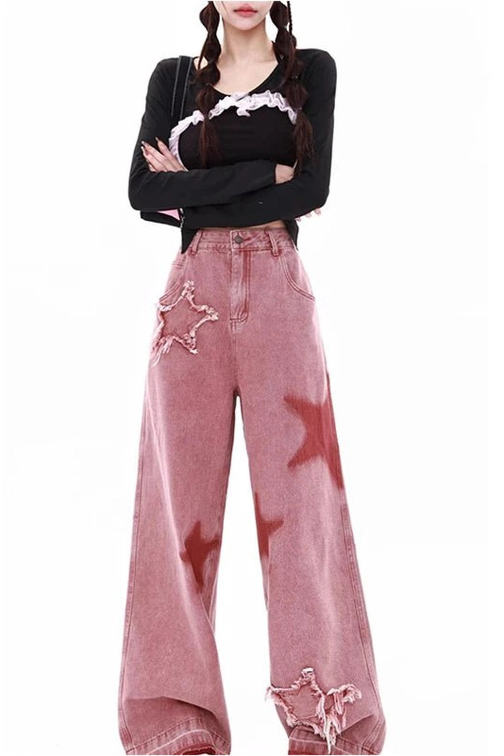 Alt Pink High-waisted Wide Leg Jeans Shoptery