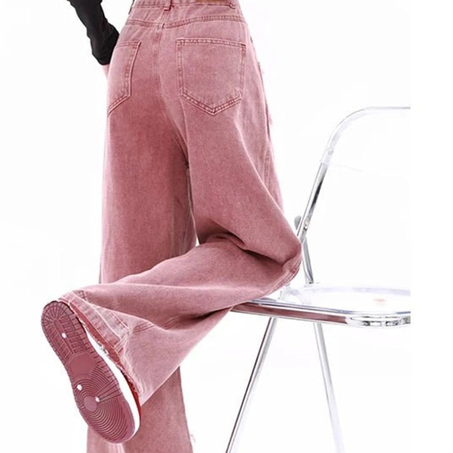Alt Pink High-waisted Wide Leg Jeans Shoptery
