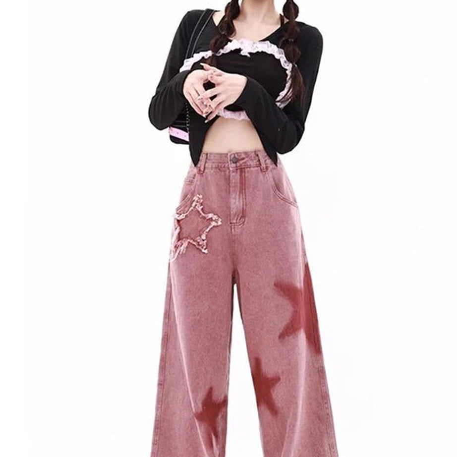Alt Pink High-waisted Wide Leg Jeans Shoptery