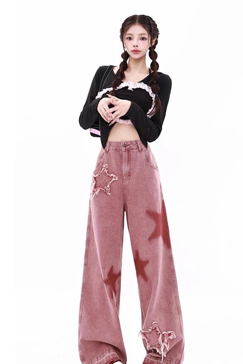 Alt Pink High-waisted Wide Leg Jeans Shoptery