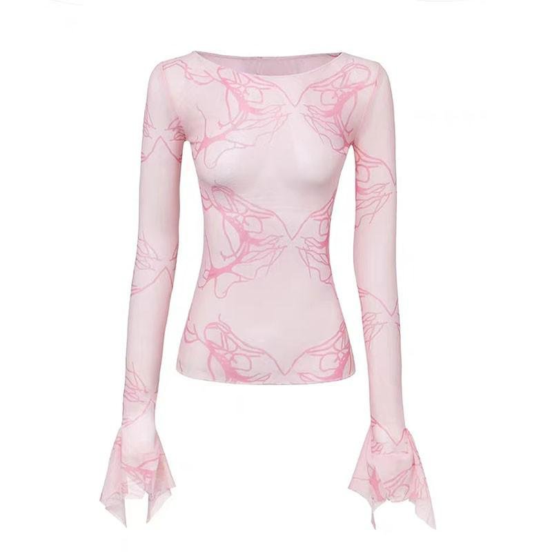 Pink Mesh Long Sleeve T-shirt - T-shirts