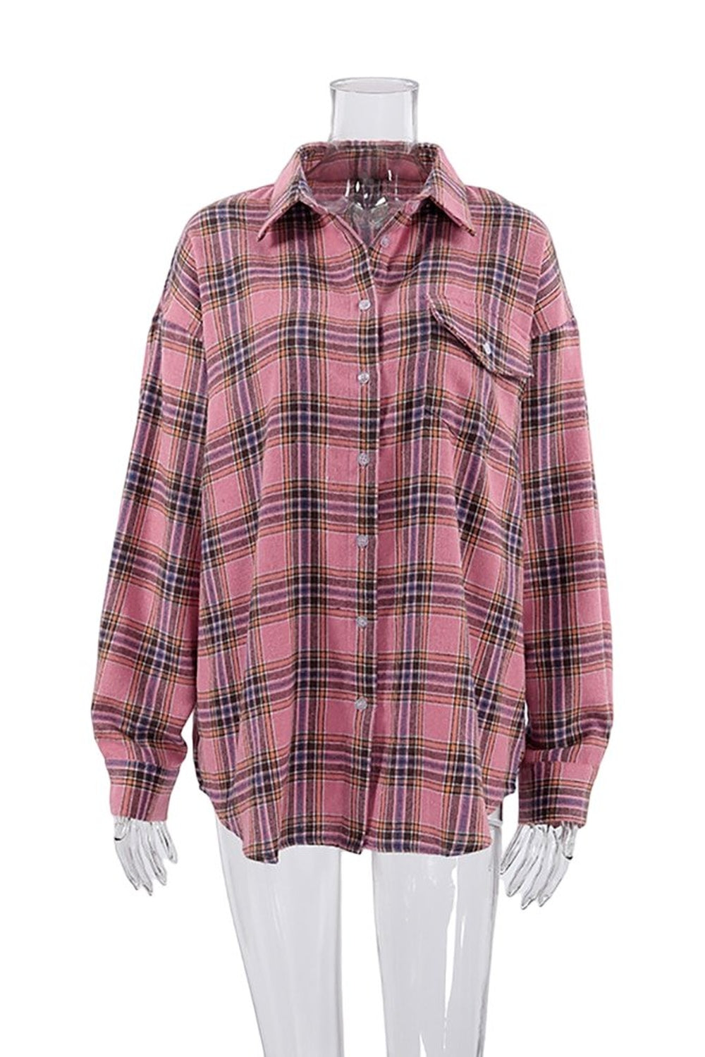 Pink Plaid Loose Shirt - Shirts