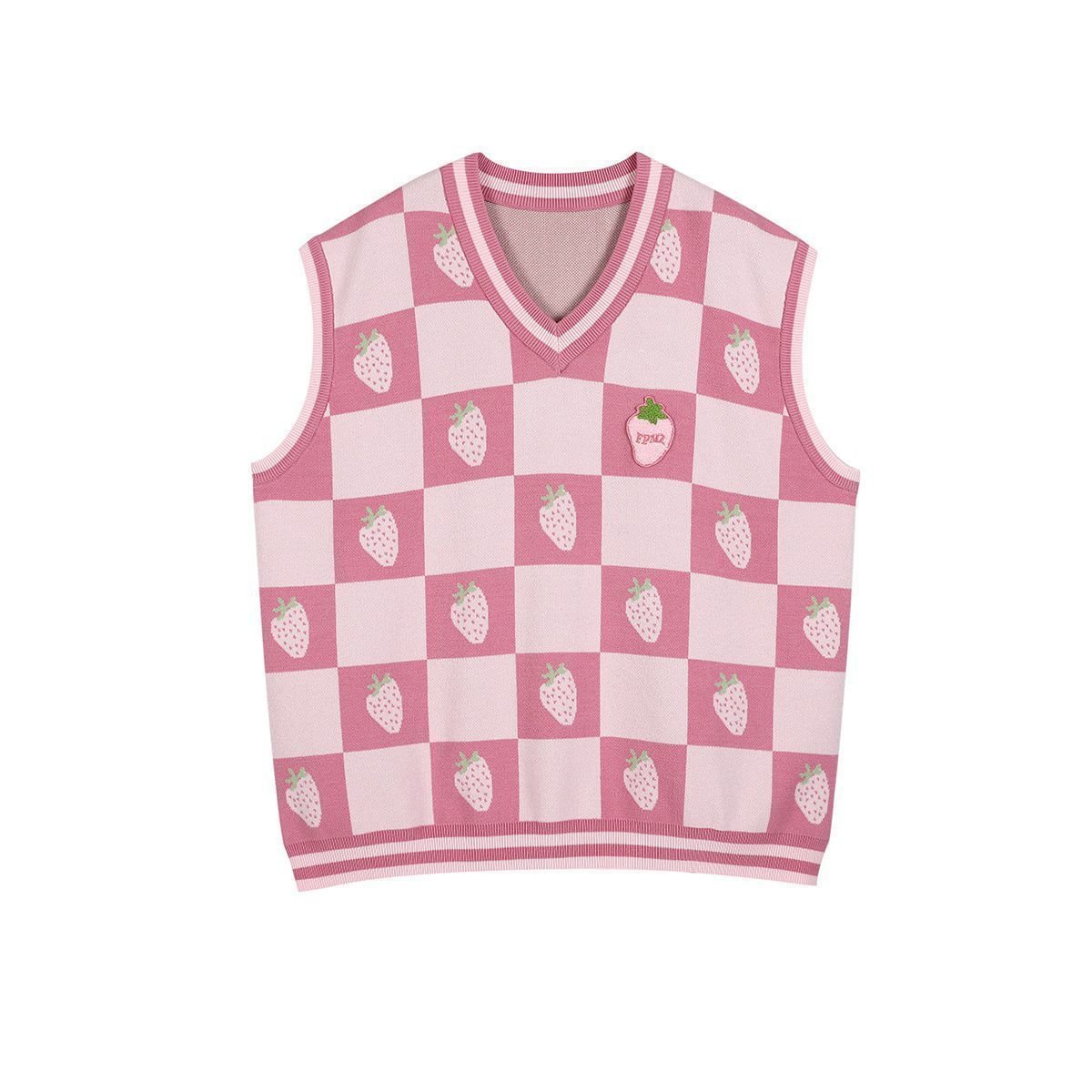 Pink Plaid V-Neck Vest Sweater - Sweaters