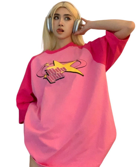 Pink Star Oversized Summer T-Shirt - T-shirts