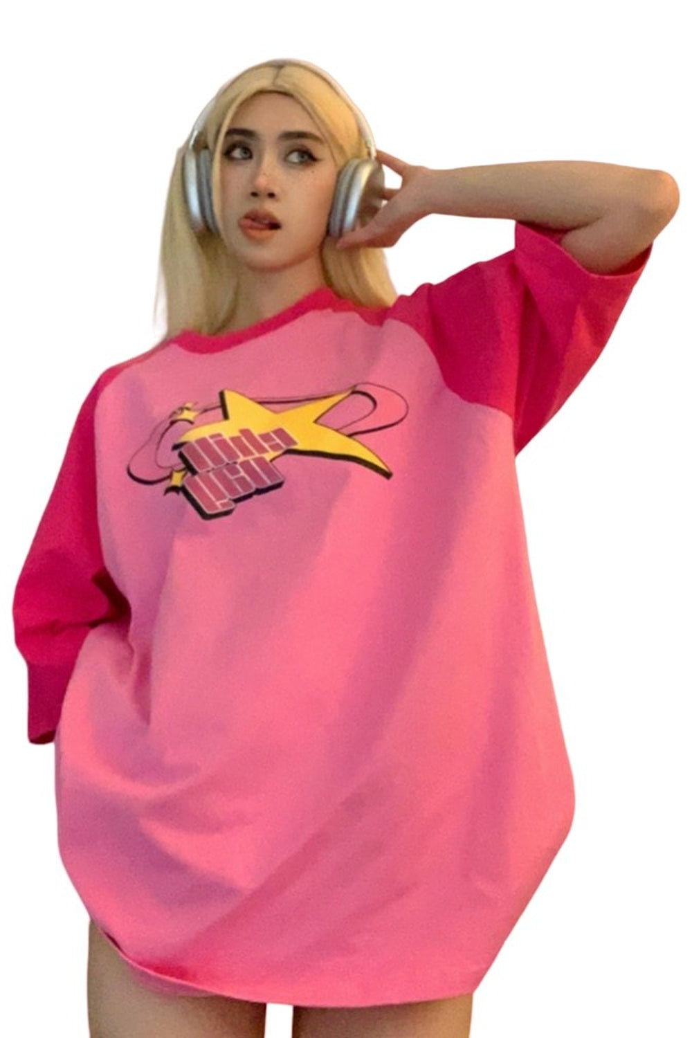 Pink Star Oversized Summer T-Shirt - T-shirts