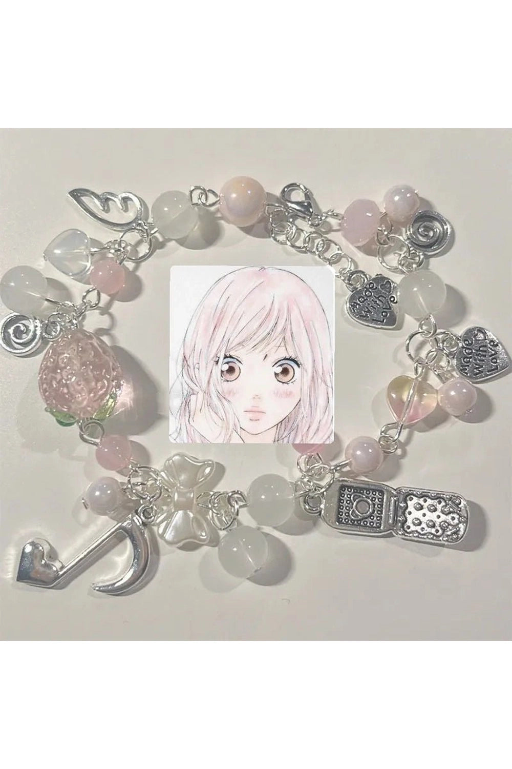 Y2k Pink Strawberry Note Charm Bracelet Default Title Shoptery