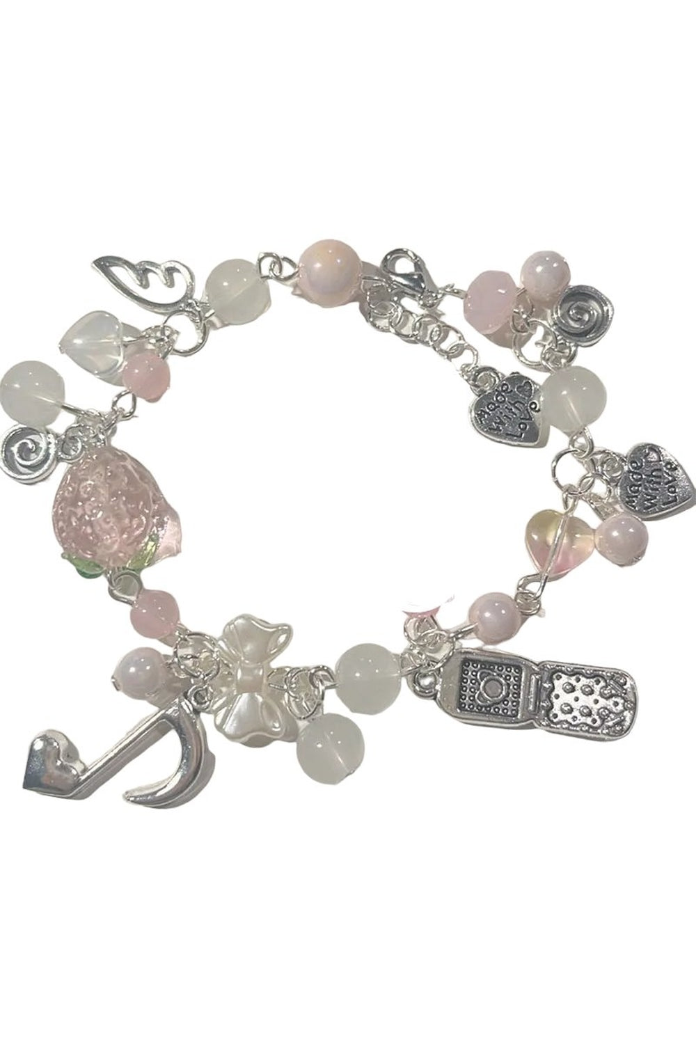 Y2k Pink Strawberry Note Charm Bracelet Shoptery