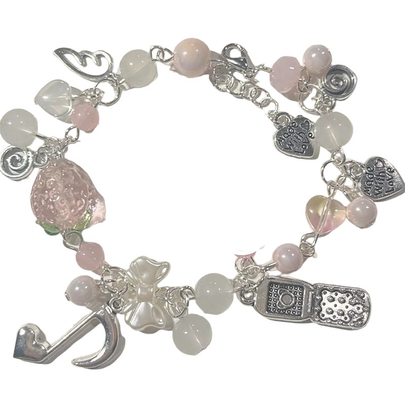 Pink Strawberry Note Charm Bracelet -