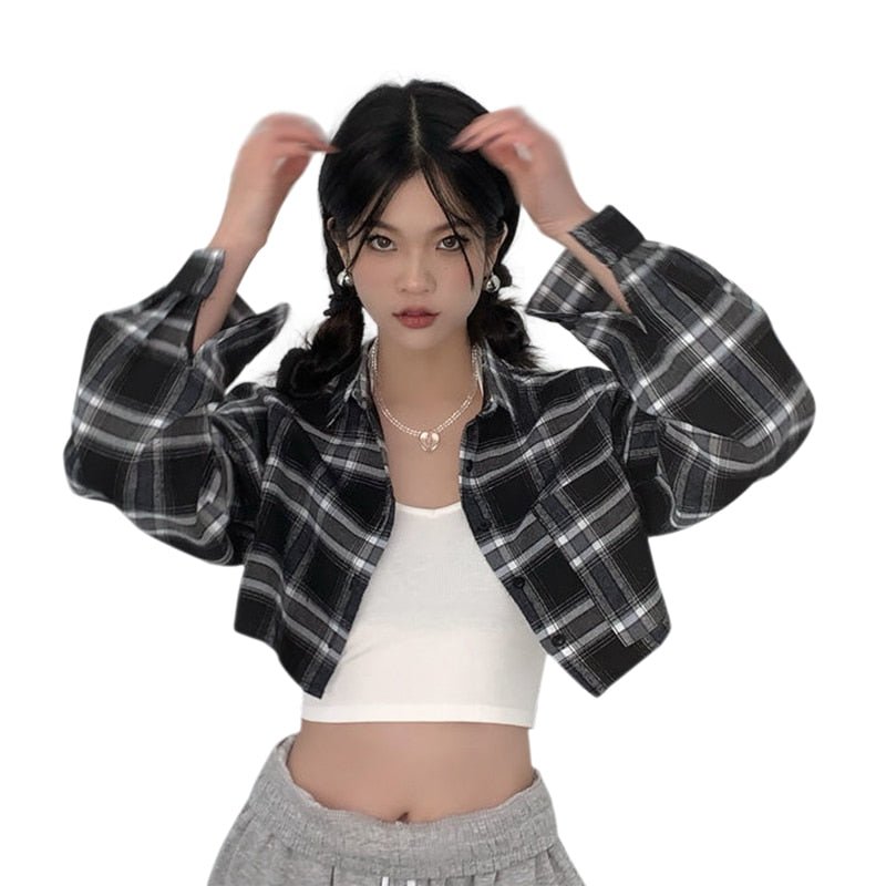 Plaid Cropped Shirt - Shirts