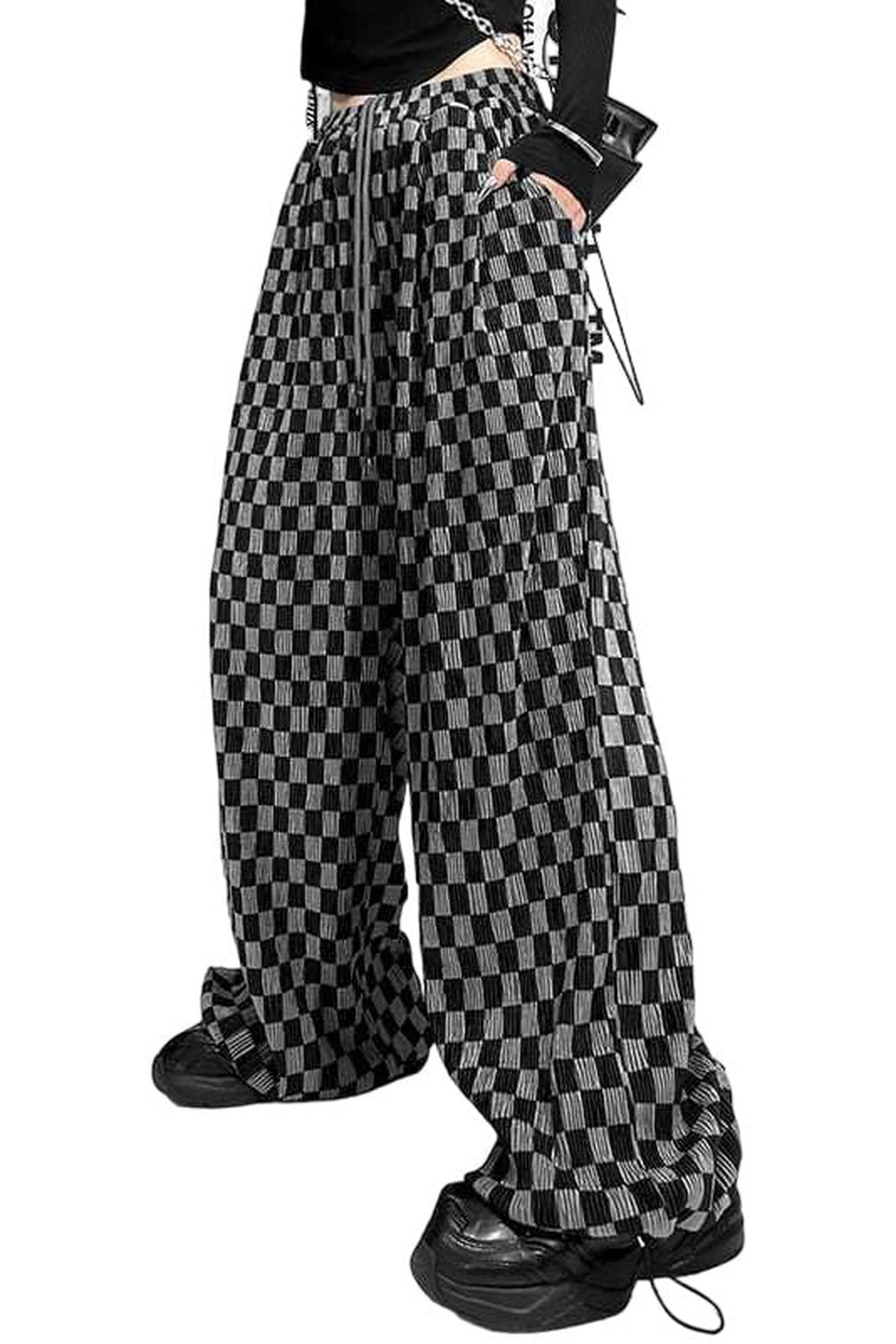 Plaid High Waist Wide Leg Pants - 0