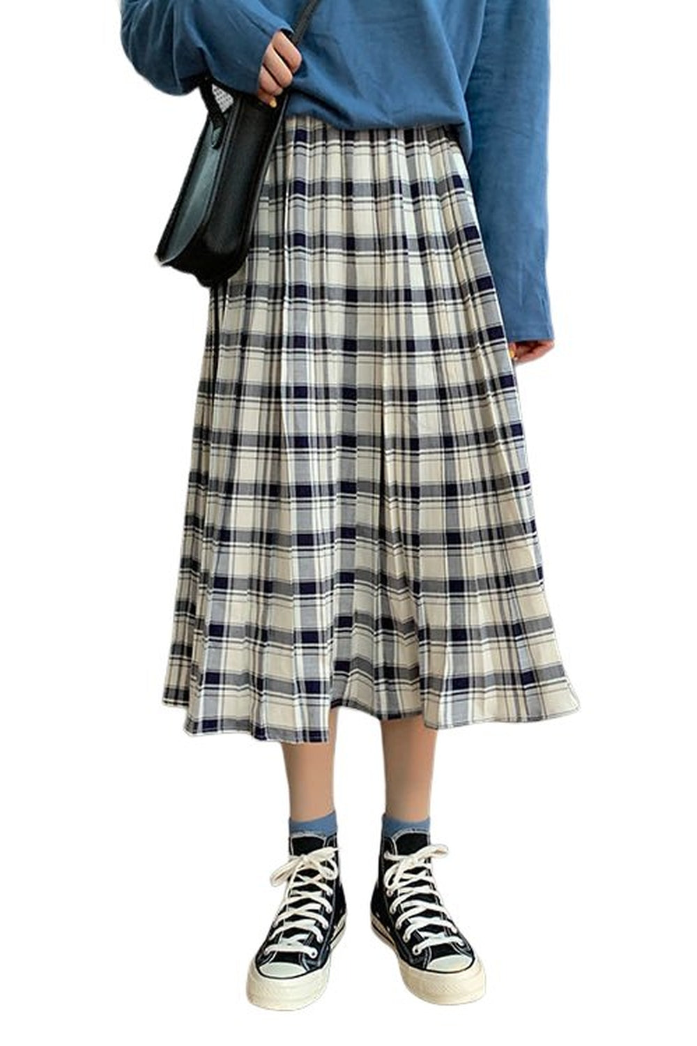 Plaid Midi Student Skirt - Skirts