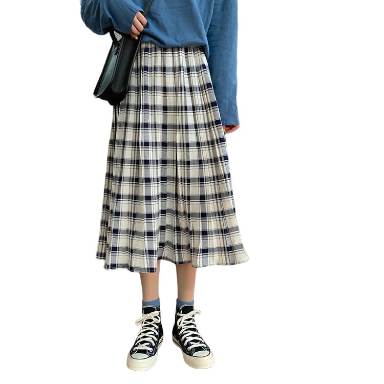Plaid Midi Student Skirt - Skirts