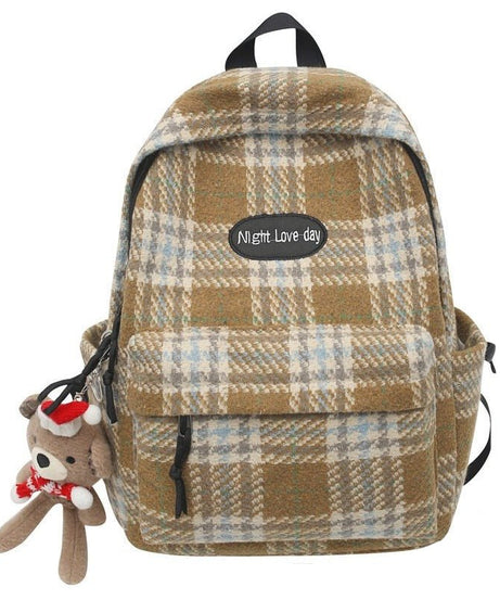 Plaid Woollen Cloth Backpack - Backpacks
