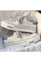 Aesthetic Platform Chunky Canvas Sneakers Blue Shoptery