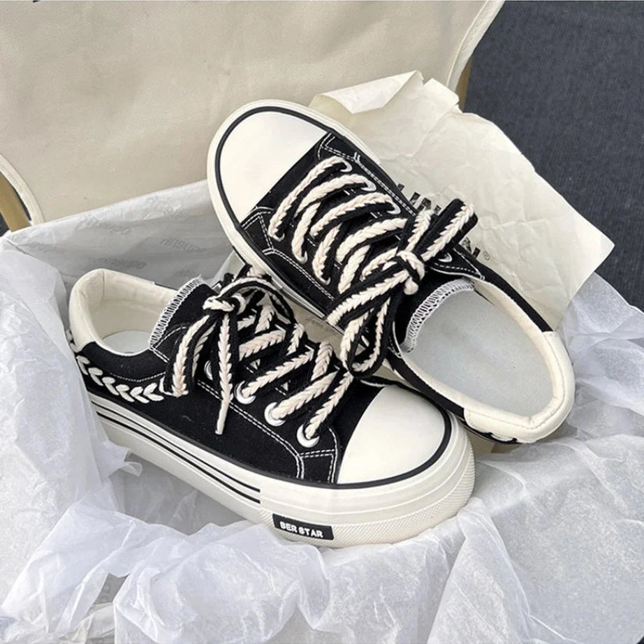 Aesthetic Platform Chunky Canvas Sneakers Shoptery