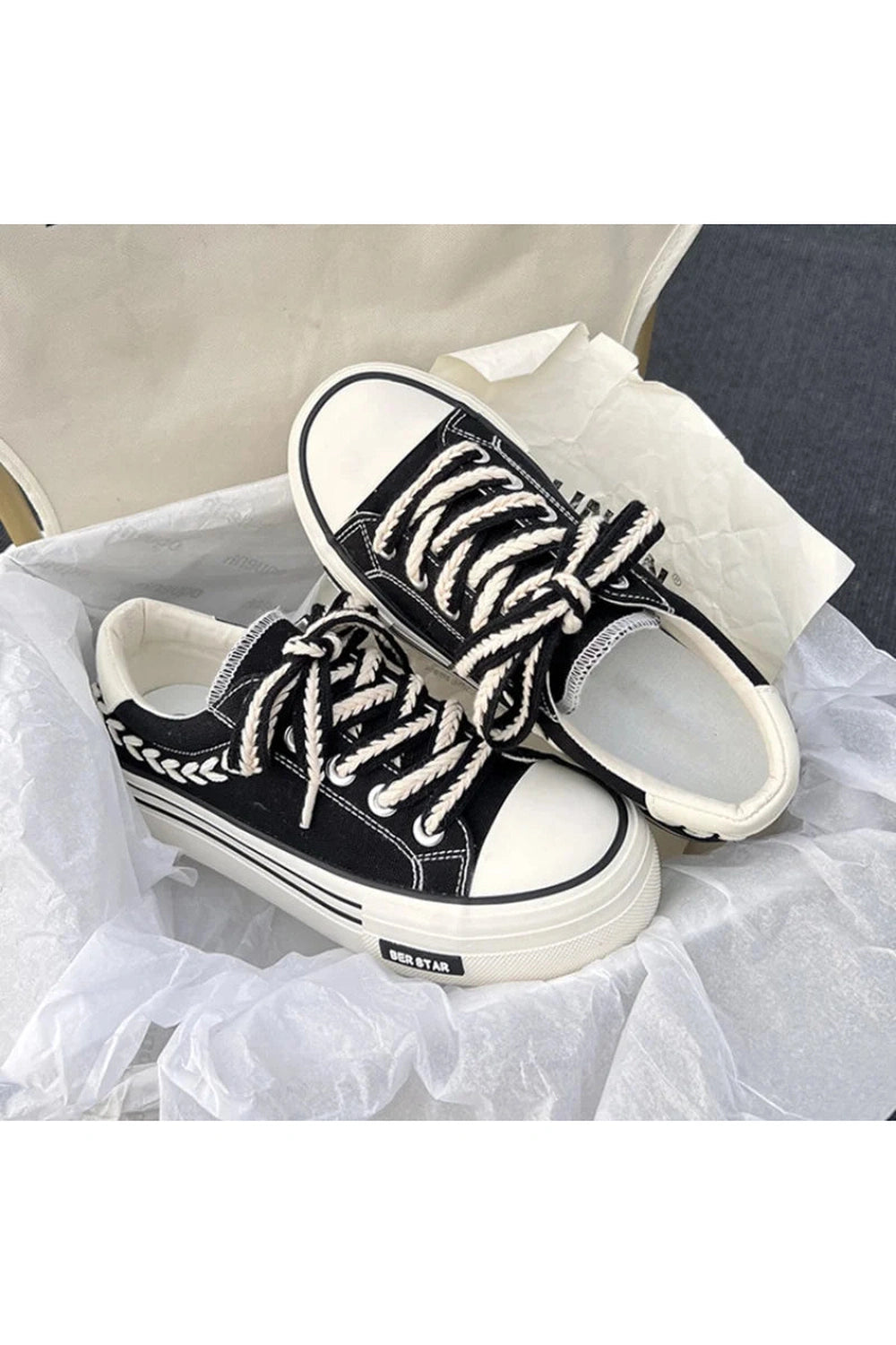 Aesthetic Platform Chunky Canvas Sneakers Shoptery