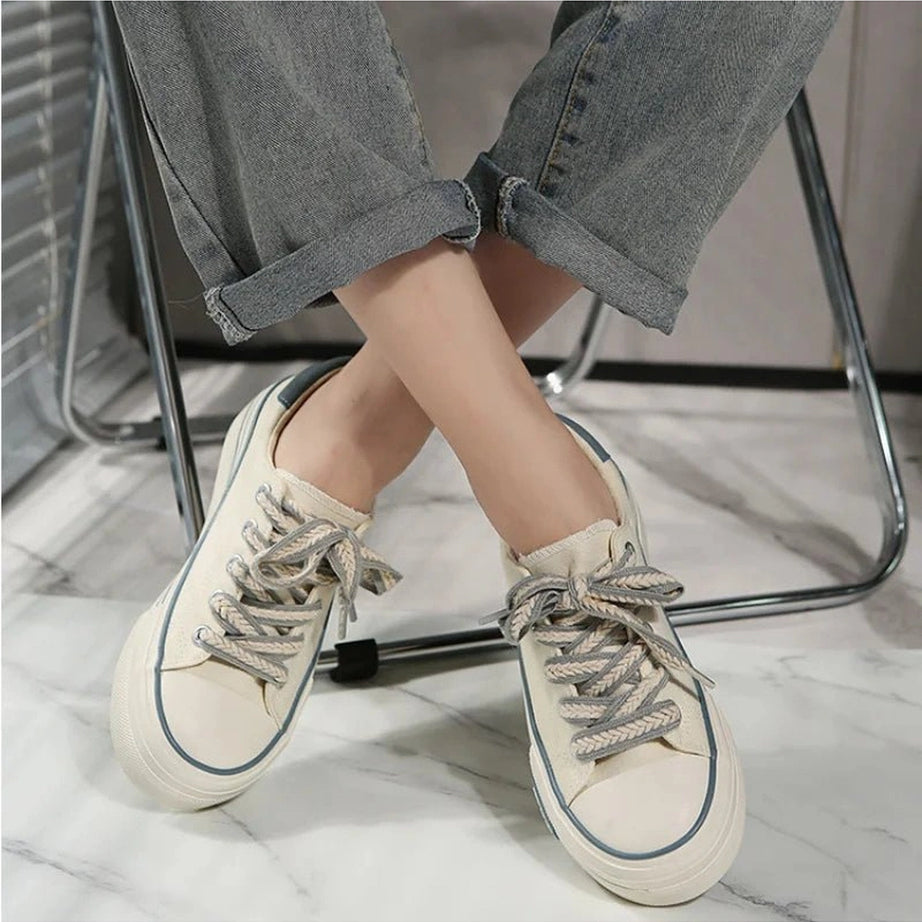 Aesthetic Platform Chunky Canvas Sneakers Shoptery