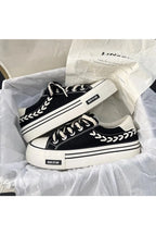 Aesthetic Platform Chunky Canvas Sneakers Black Shoptery