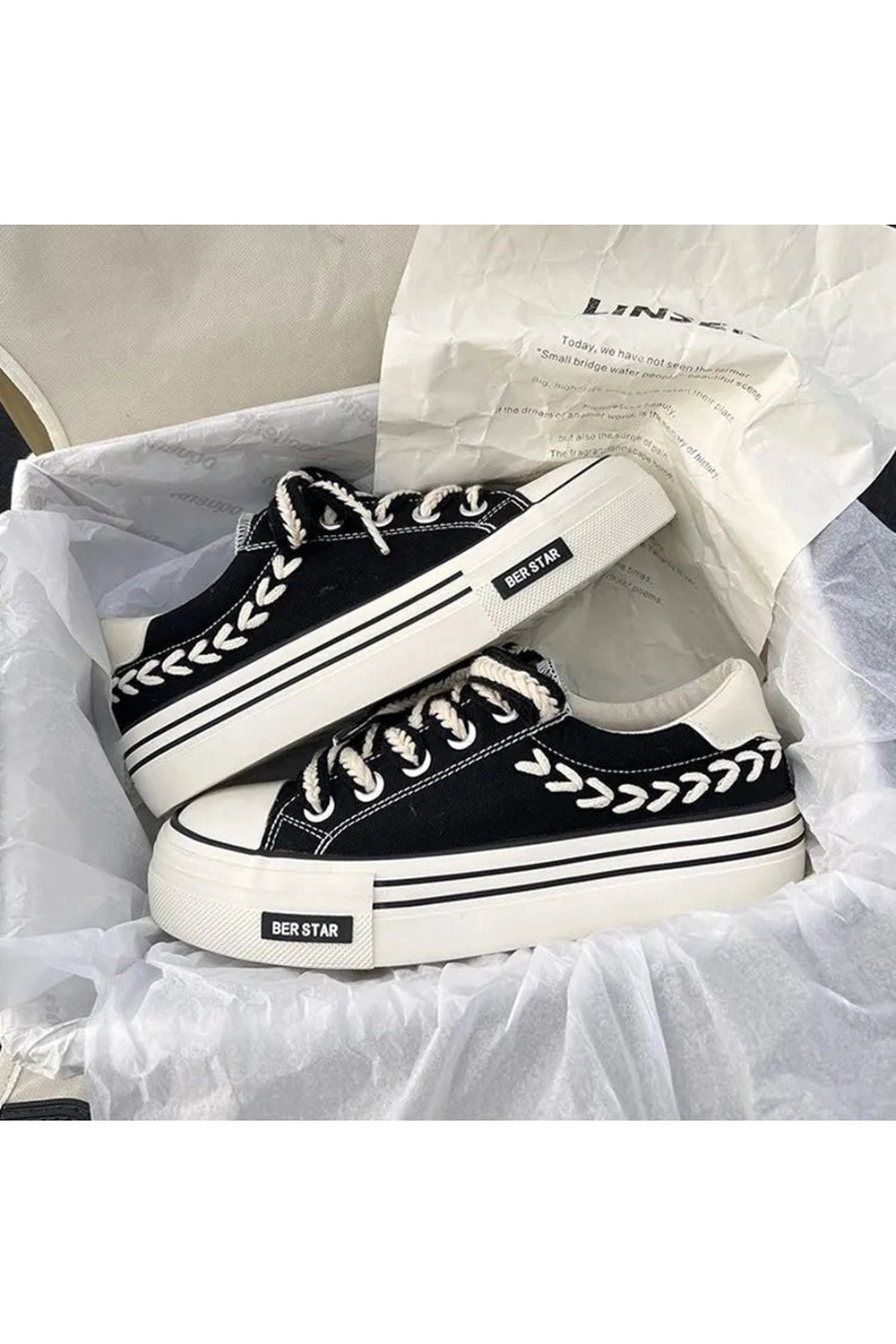 Aesthetic Platform Chunky Canvas Sneakers Black Shoptery