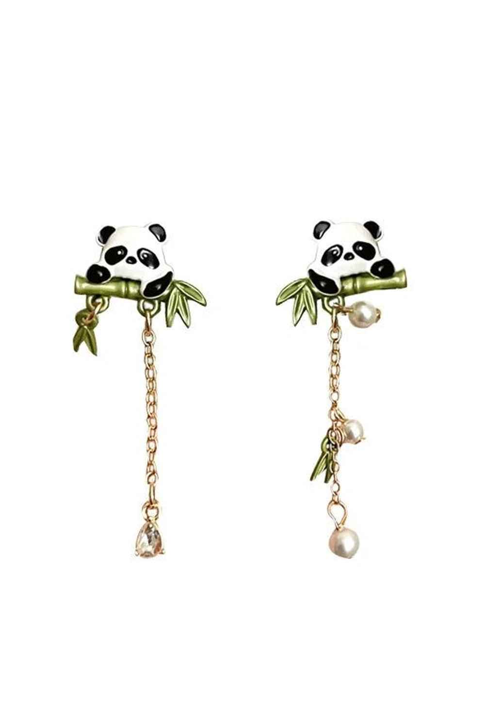 Retro Playful Panda Drop Earring with Bamboo Charm Earring Shoptery
