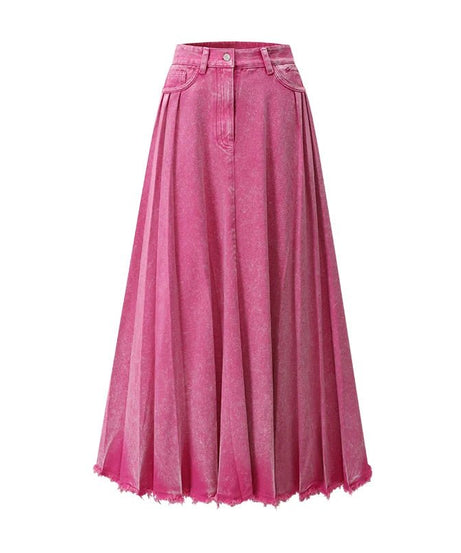 Pleated Denim Tie Dye Maxi Skirt -