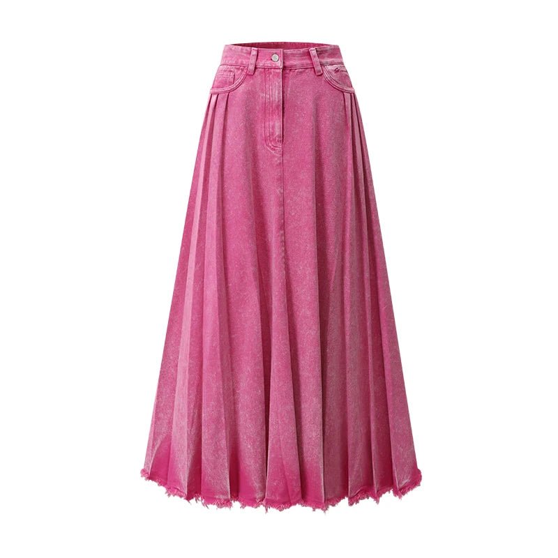 Pleated Denim Tie Dye Maxi Skirt -