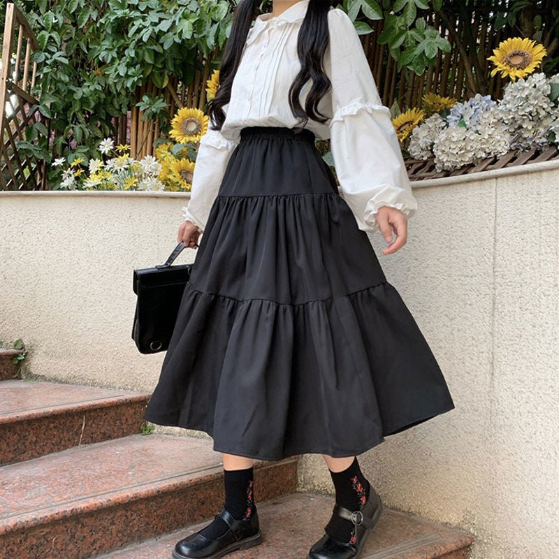 Preppy Black Long Skirts - Skirts