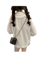 Preppy Lace Button Up Blouse Shoptery