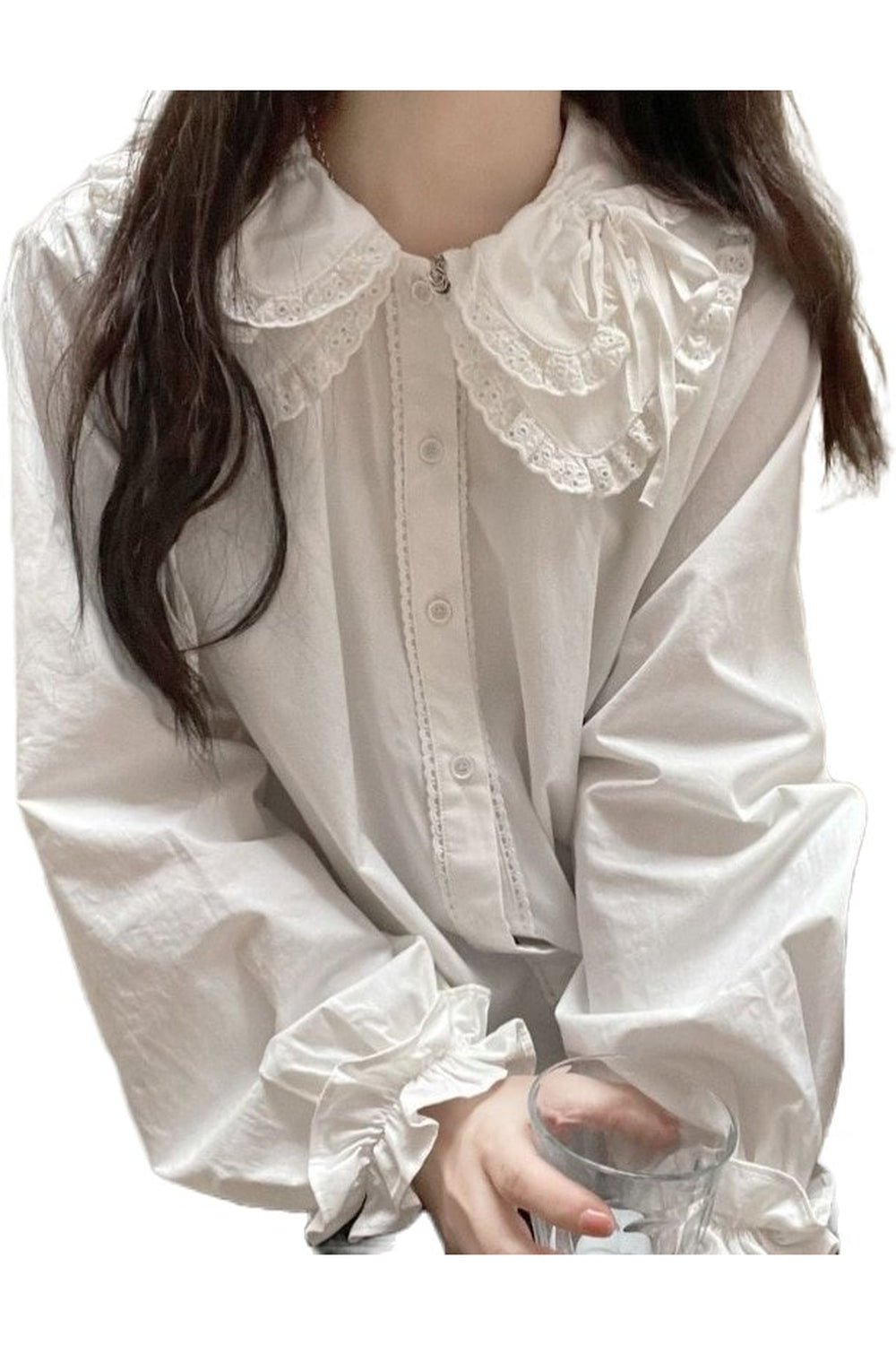 Preppy Lace Button Up Blouse - Blouses