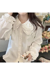 Preppy Lace Button Up Blouse White Shoptery