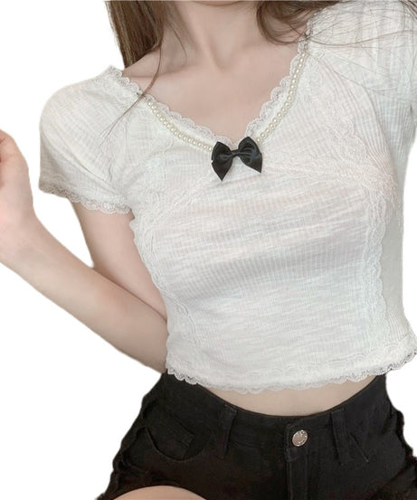 Preppy Lace Crop Top - Crop Tops